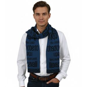 Roberto Cavalli ESZ064 LU053  Blue/ Black Wool Blend Mens Scarf